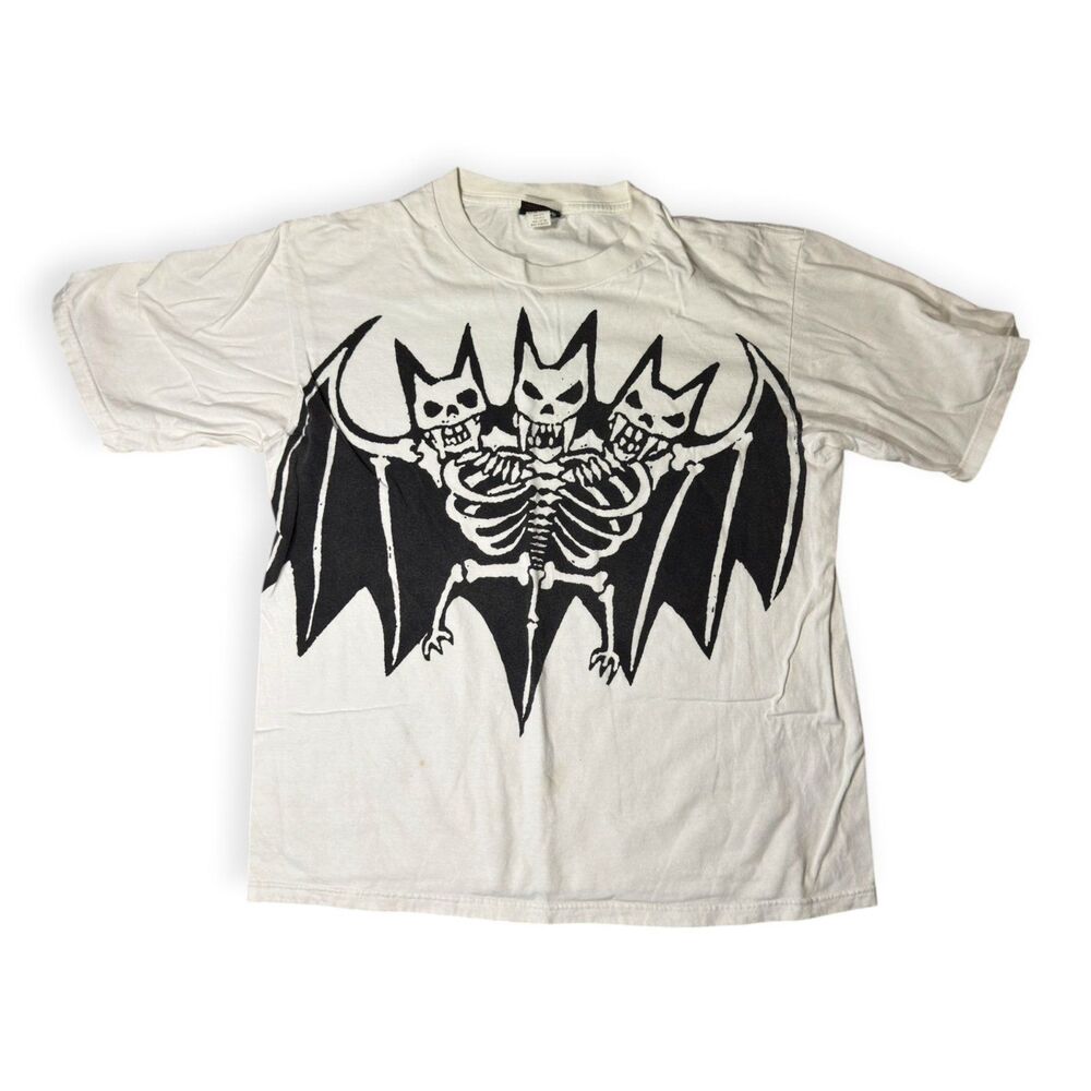 Volcom White Logo T-Shirt Size Large Shirt Black Bat Logo Skater VTG 90s Rare